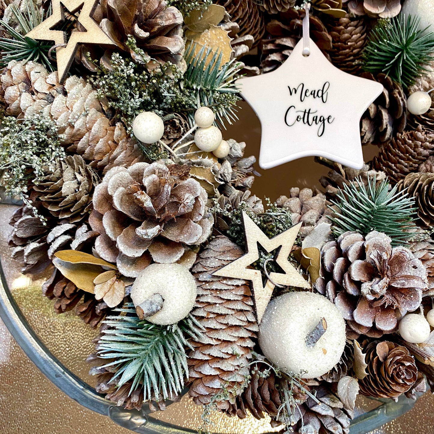 Personalised Frosted Pinecone And Star Wreath