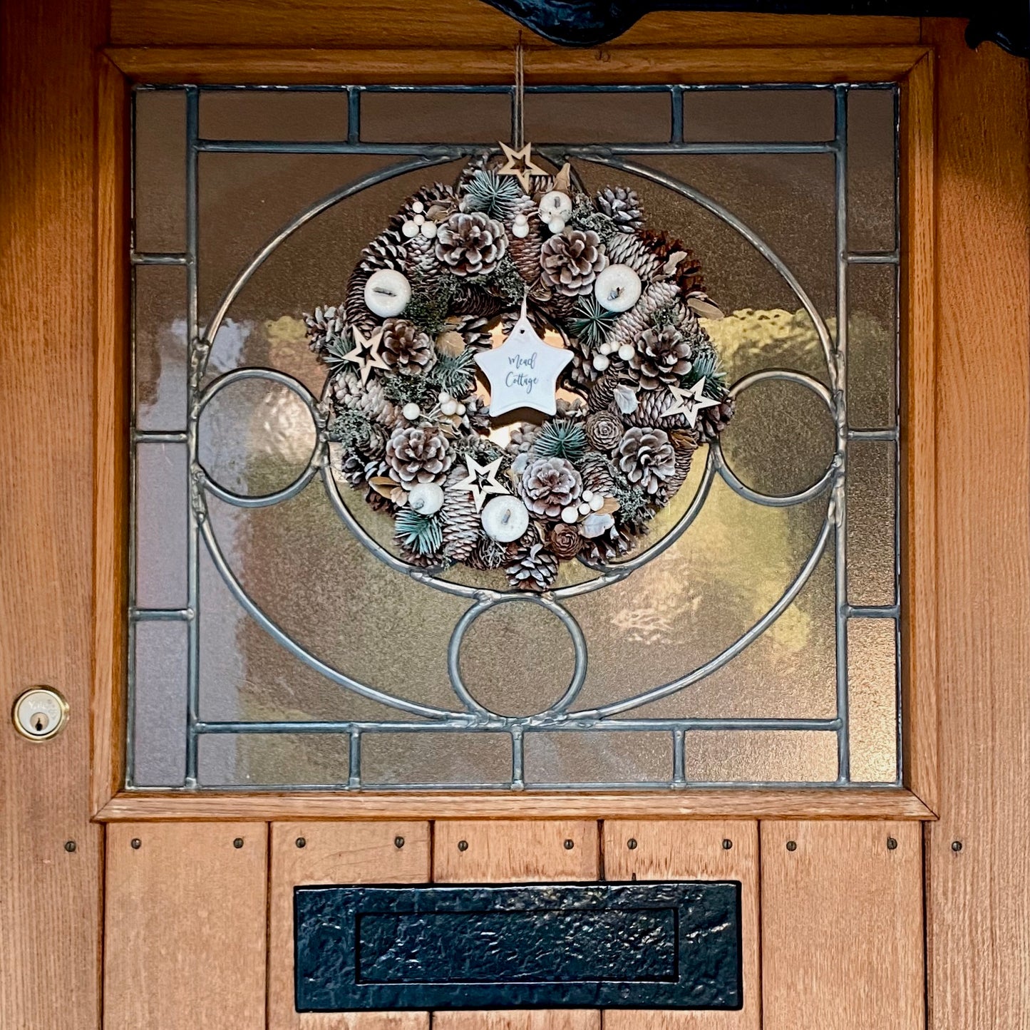 Personalised Frosted Pinecone And Star Wreath