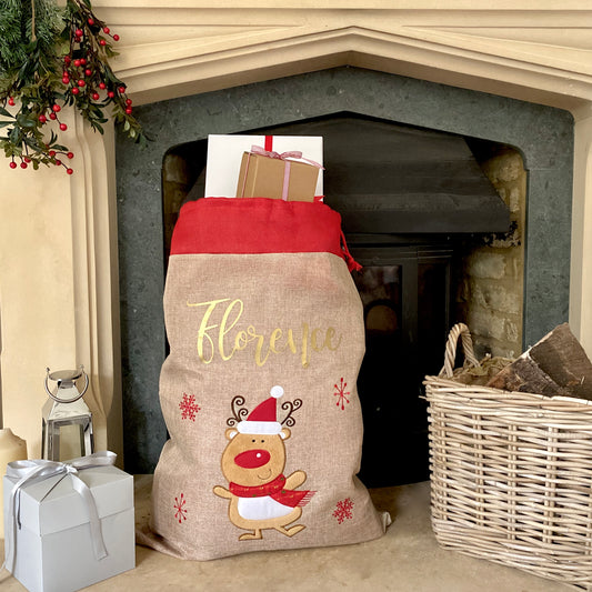 Personalised Hessian Reindeer Sack
