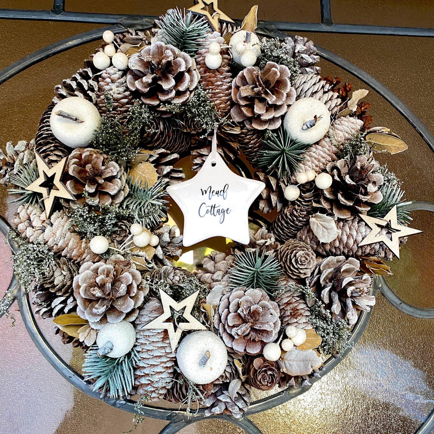 Personalised Frosted Pinecone And Star Wreath
