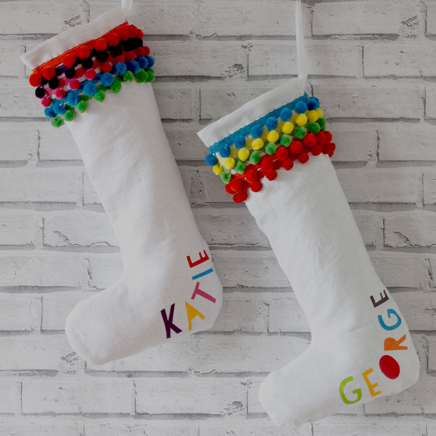 Personalised colourful Pom Pom Stocking