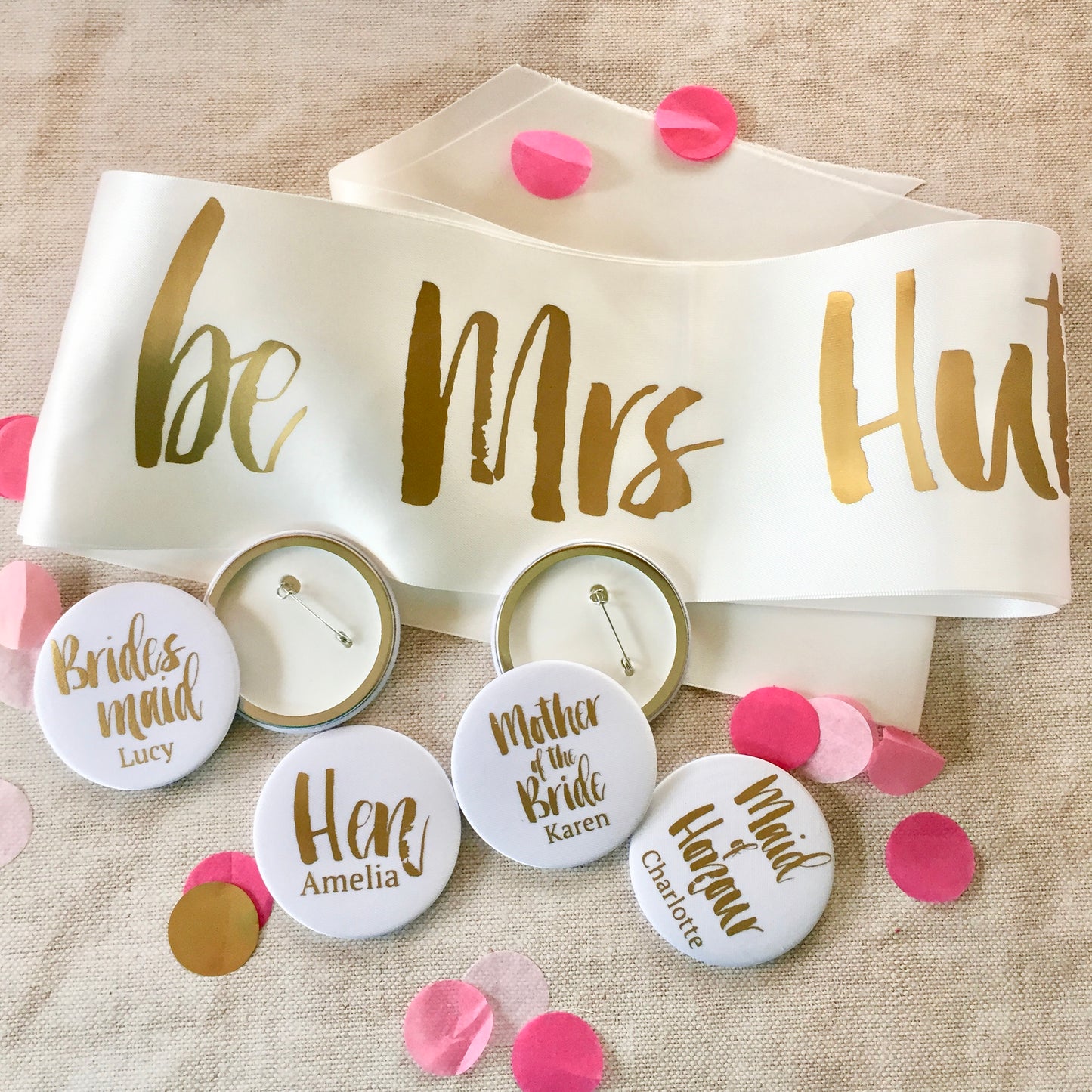 Contemporary Satin Hen Party Badges