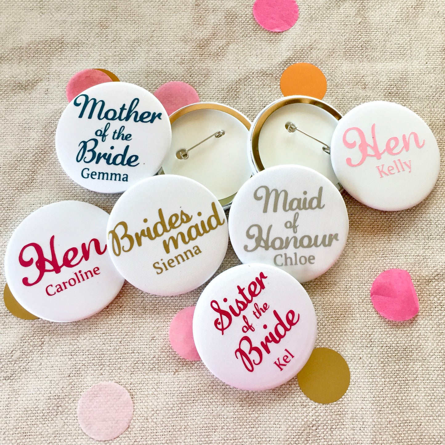 Script Satin Hen Party Badges