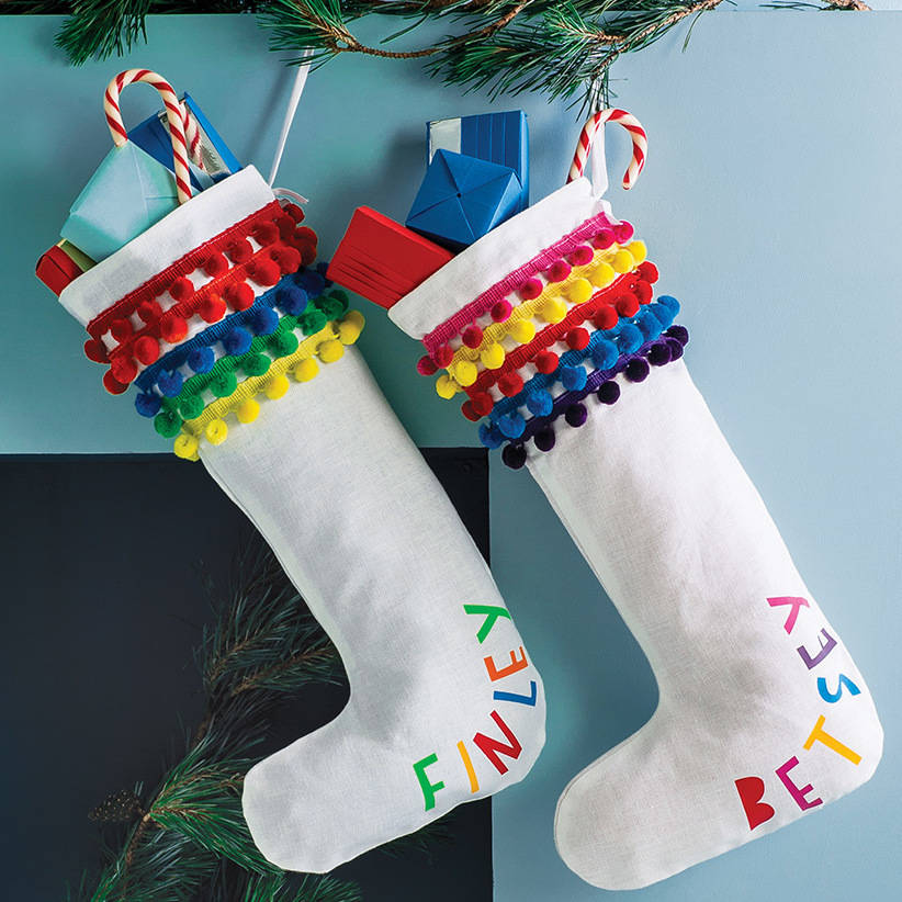 Personalised colourful Pom Pom Stocking