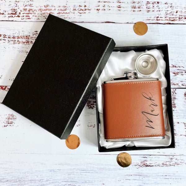 Personalised Leather Hip Flask