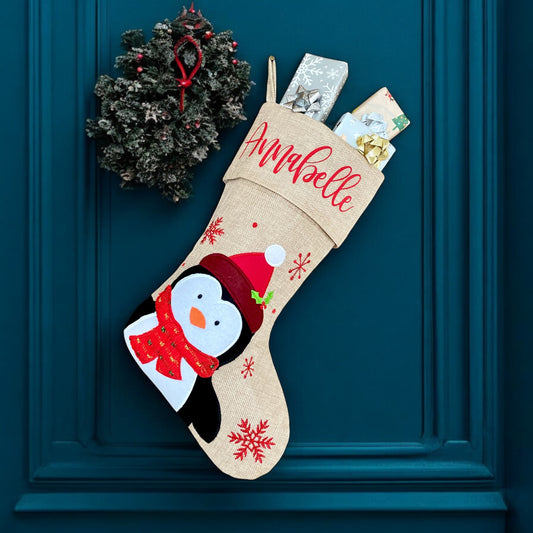 Hessian Penguin Stocking