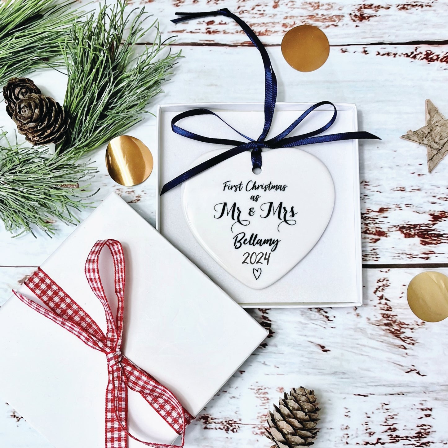 First Christmas as Mr & Mrs Heart Decoration