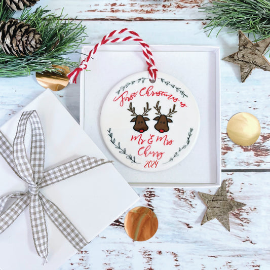1st Christmas As Mr And Mrs Reindeer Decoration