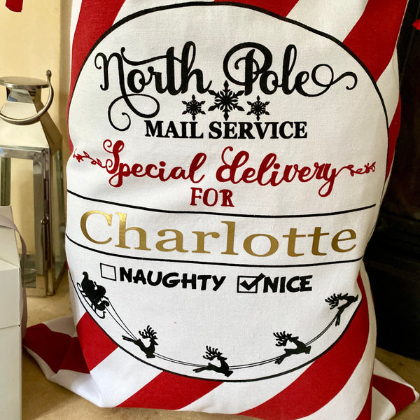 Personalised Candy Stripe Christmas Sack