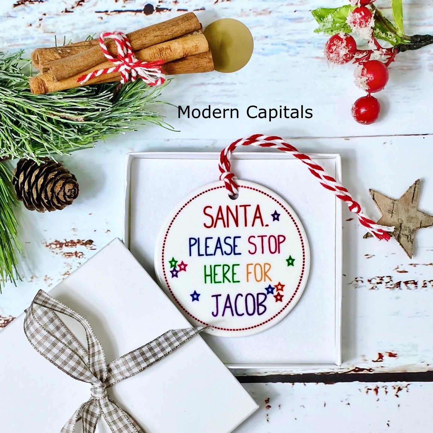 Personalised Santa Stop Here Decoration