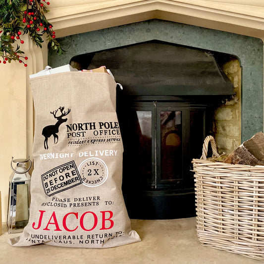 Personalised Hessian Christmas Mail Sack