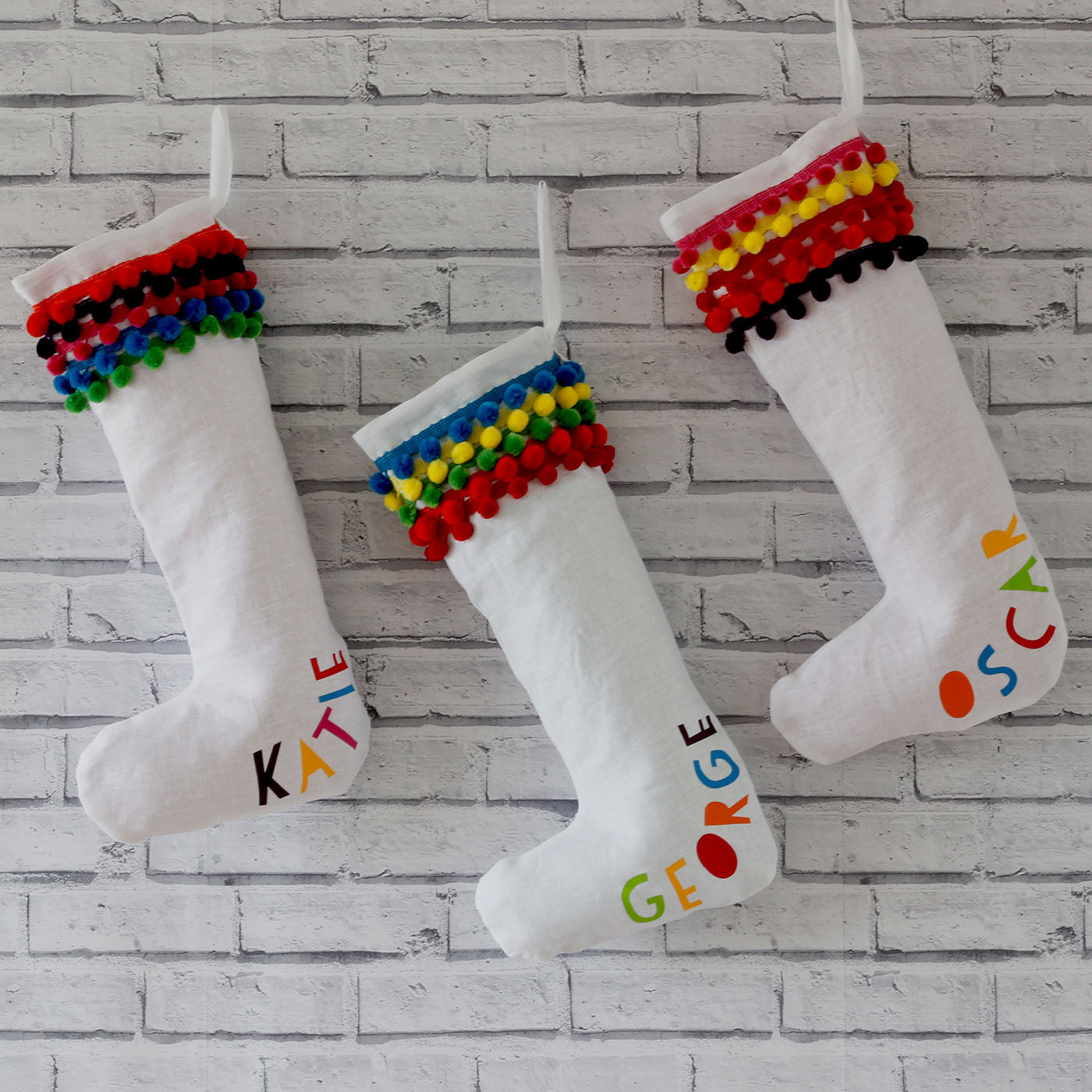 Personalised colourful Pom Pom Stocking