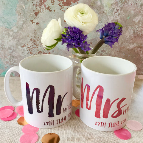 Personalised Contemporary Mr & Mrs Mugs