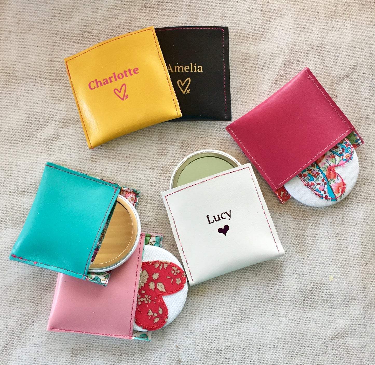Personalised Handmade Heart Mirror with Leather Pouch