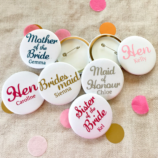 Script Satin Hen Party Badges