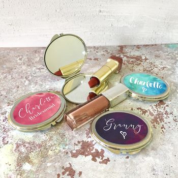 Oval Silver Compact Mirror