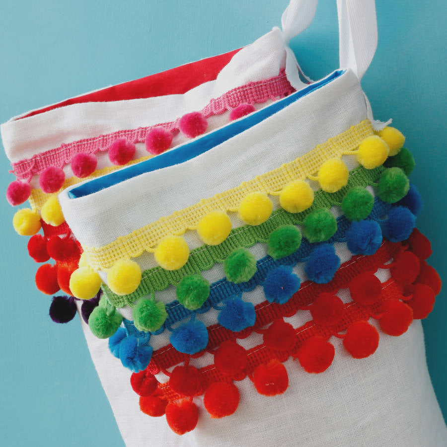 Personalised colourful Pom Pom Stocking