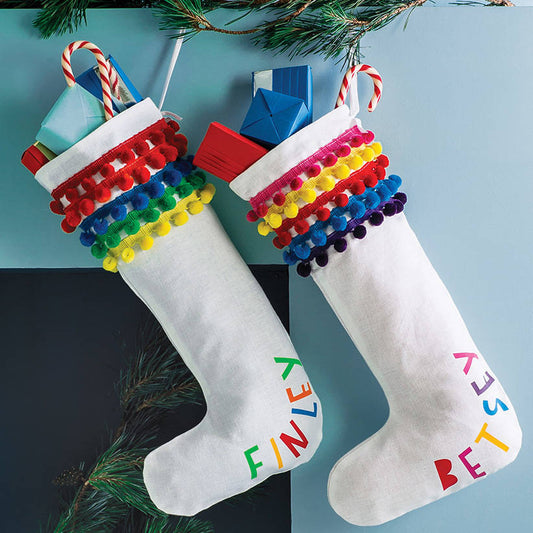 Personalised colourful Pom Pom Stocking